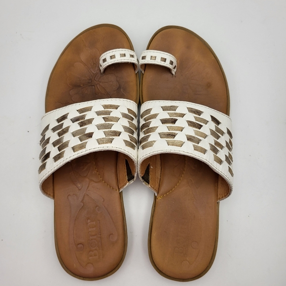 Born White and Metallic Woven Slide Sandals with Toe Ring Size 8 - Picture 7 of 10